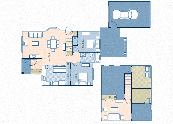 Floor plan for 2 beds, 1 bath, 1164 sqft